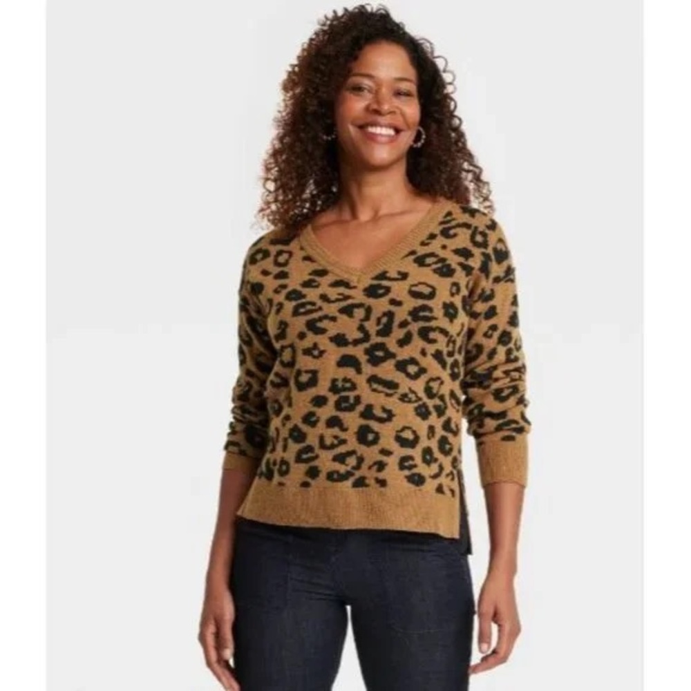 Knox Rose Tan and Black V-Neck Sweater